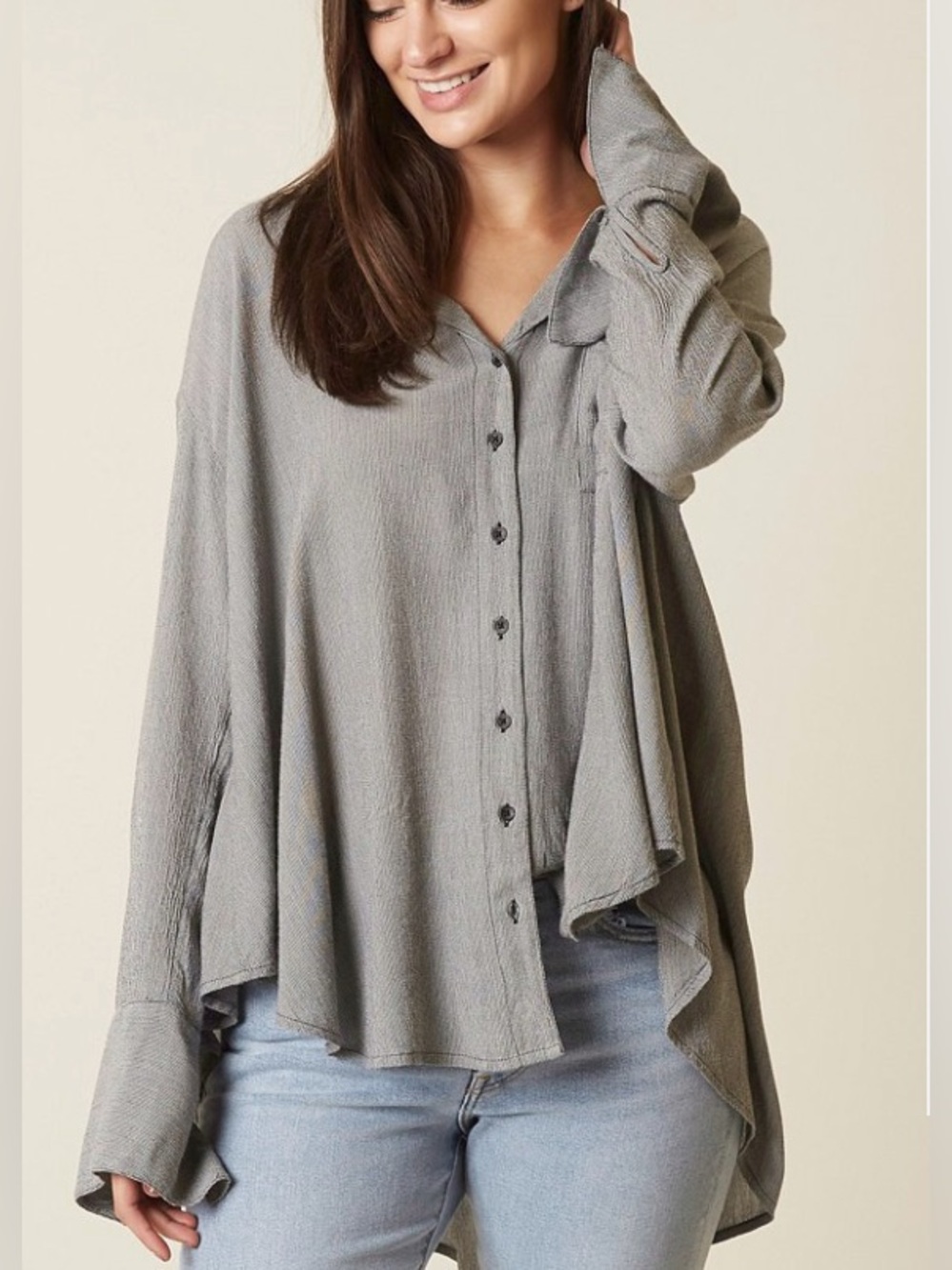 Free People Magic Breeze Button Down Blouse Gray